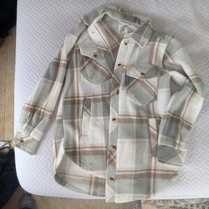 Altar'd State Cream and Gray Fleece plaid Jacket